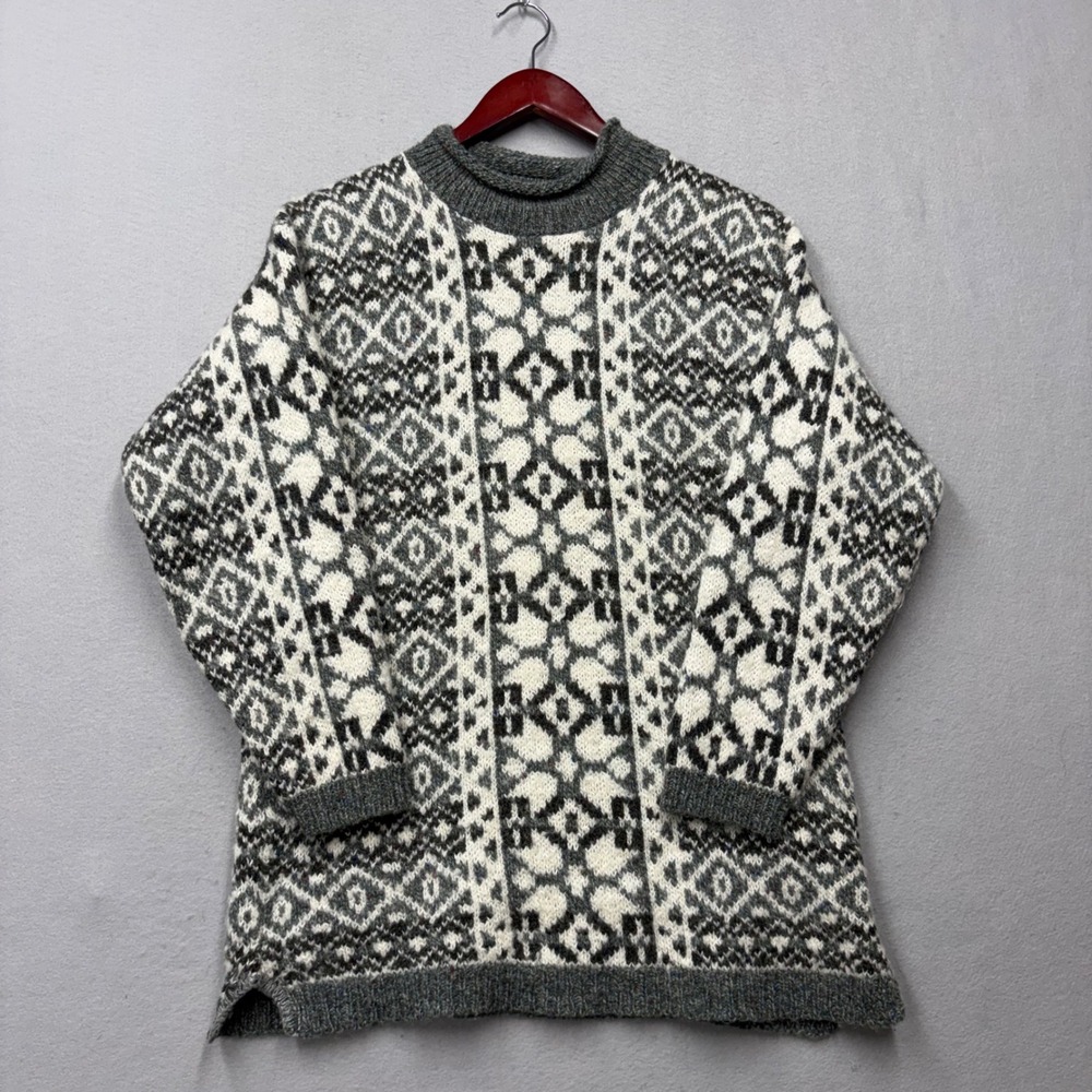 Coldwater Creek Sweater Women M Grey Fair Isle Wool Mohair Blend Vintage Look